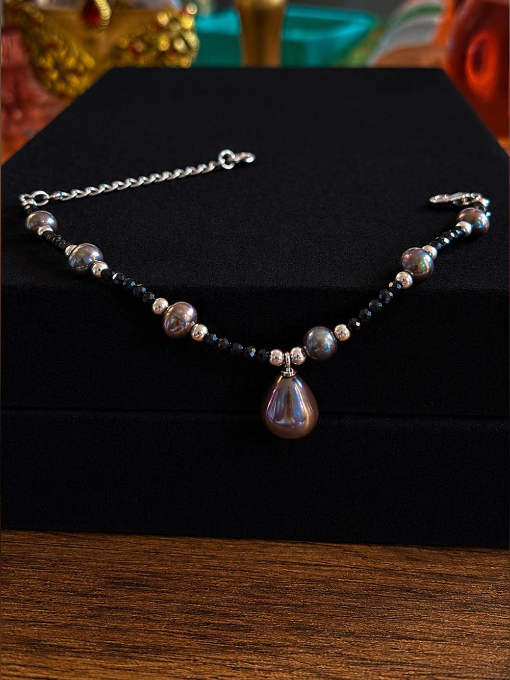 Asymmetrical Black Pearl & Onyx Charm Bracelet